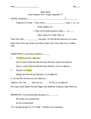 Parts of Speech Study Guide