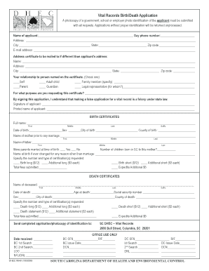 South Carolina Birth and Death Certificate Application