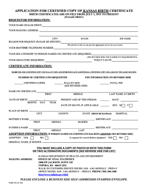 Kansas Birth Certificate Application
