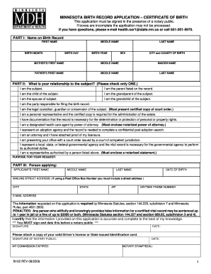 Minnesota Birth Record Application