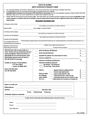 Alaska Birth Certificate Request Form