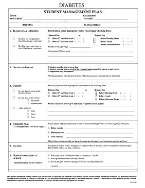Diabetes Student Management Plan