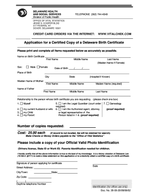 Delaware Birth Certificate Application