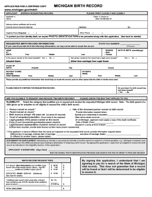Michigan Birth Record Application