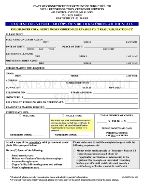 Connecticut Birth Record Request Form