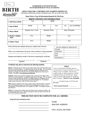 Kentucky Birth Certificate Application