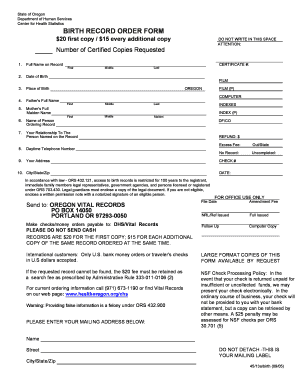 Oregon Birth Record Order Form