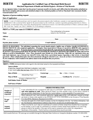 Maryland Birth Record Application