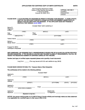 New Hampshire Birth Certificate Application