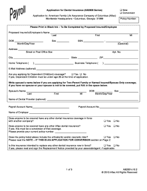 Aflac Dental Insurance Application
