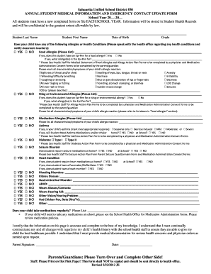 Annual Student Medical Information and Emergency Contact Update Form