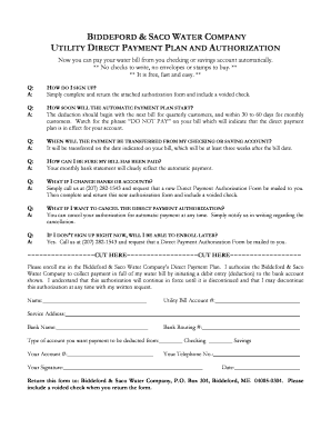 Biddeford & Saco Water Company Direct Payment Authorization