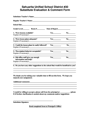Substitute Teacher Evaluation Form