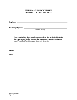 Respiratory Protection Medical Clearance Form
