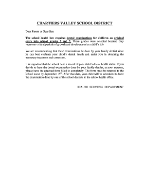 Pennsylvania School Dental Examination Form