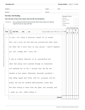 Saying Goodbye Reading Assessment Form