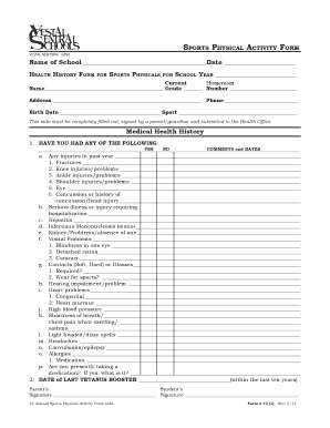 New York Sports Physical Activity Form