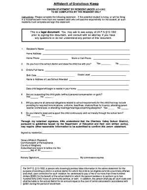 Sworn statement template pdf - Affidavit of Gratuitous Keep - cvsdnet