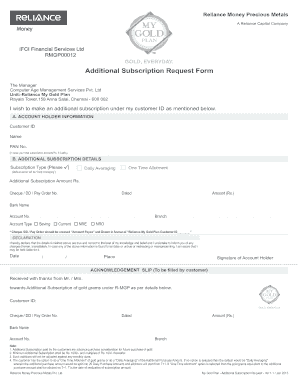 Reliance My Gold Plan Additional Subscription Request