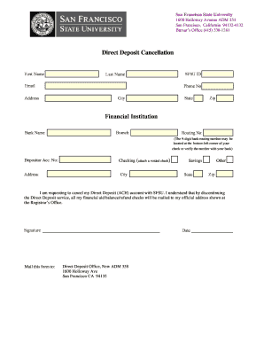 Direct Deposit Cancellation Form