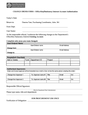 OfficeMax Stationery Internet Account Change Order Form