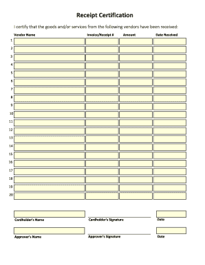 Receipt Certification Form