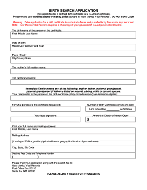 New Mexico Birth Certificate Application