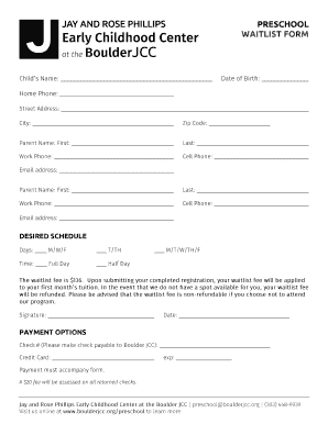 Preschool Waitlist Form