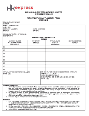 Hong Kong Express Ticket Refund Application Form