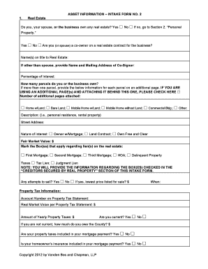 Real Estate Intake Form No. 2