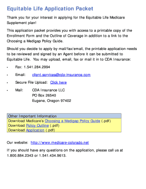 Equitable Life Medicare Supplement Enrollment Form