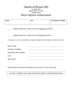 Direct Deposit Authorization Form
