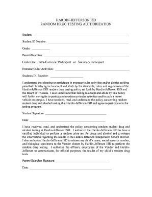 Hardin-Jefferson ISD Random Drug Testing Authorization