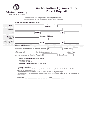 Direct Deposit Authorization Agreement