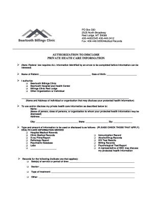 Authorization to Disclose Private Health Care Information