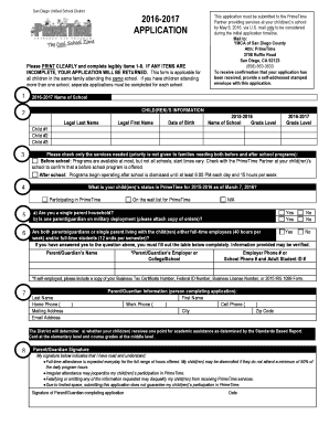 San Diego Unified School District PrimeTime Extended Day Program Application