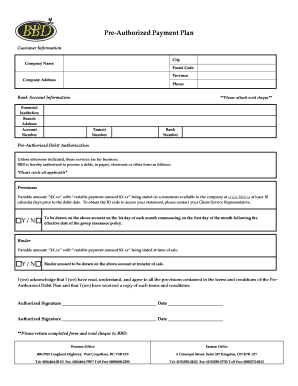 Pre-Authorized Payment Plan Form