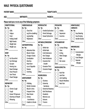 Male Physical Questionnaire