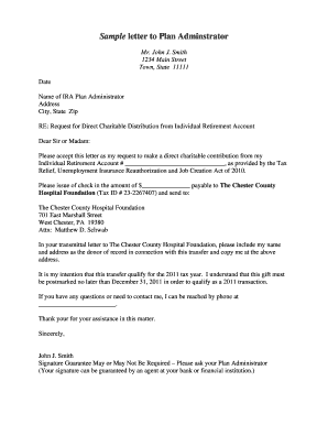 Resignation letter sample - Sample letter to IRA Plan Adminstrator - Chester County Hosp - chestercountyhospital