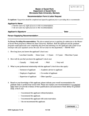 Recommendation letter for master - Recommendation Form Letter Request - sbs mnsu