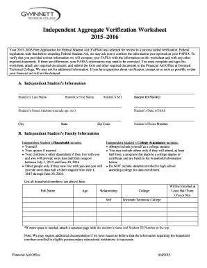 Independent Aggregate Verification Worksheet