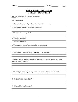 Tort Law Review Sheet