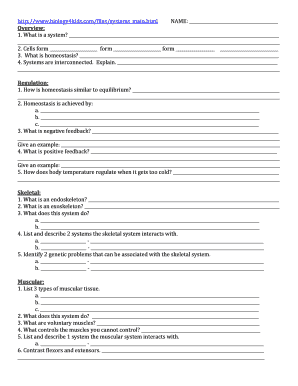 Biology Systems Worksheet