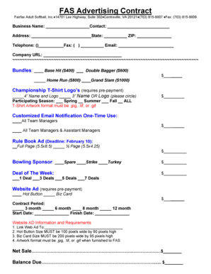 FAS Advertising Contract Fairfax Adult Softball, Inc