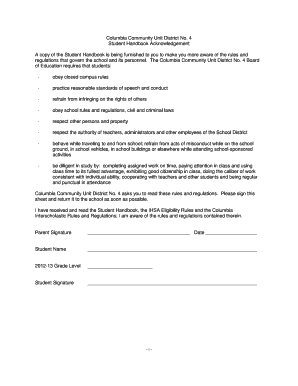 Student Handbook Acknowledgement Form
