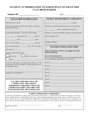 Student Authorization to Participate on Field Trip