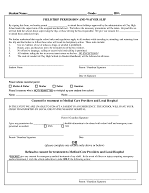 Field Trip Permission and Waiver Slip