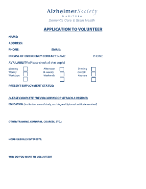 Application to Volunteer