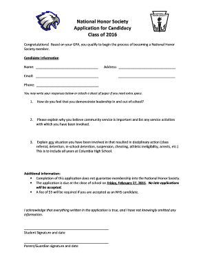 National Honor Society Application