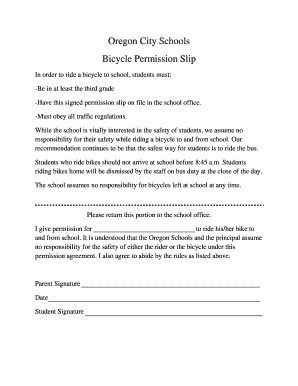 Oregon City Schools Bicycle Permission Slip